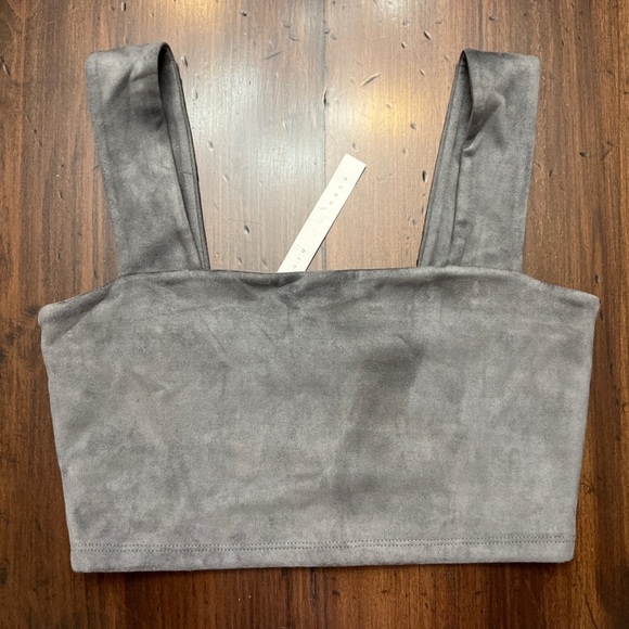 Susana Monaco Crop Top Size L Silver Gray Faux Suede Chic Summer Designer USA - Picture 2 of 12